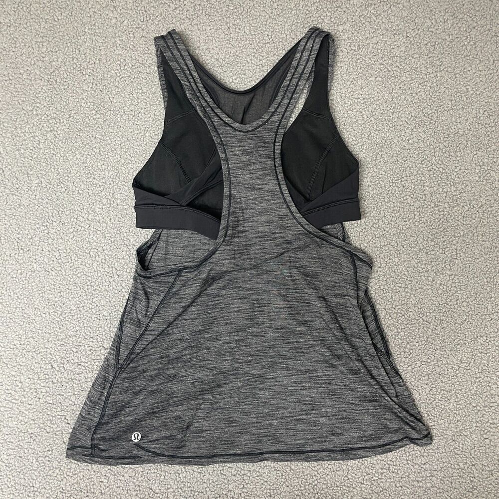 LULULEMON Glide and Stride Tank Heathered Black / Black‎ Size 10 Gray - Picture 2 of 6